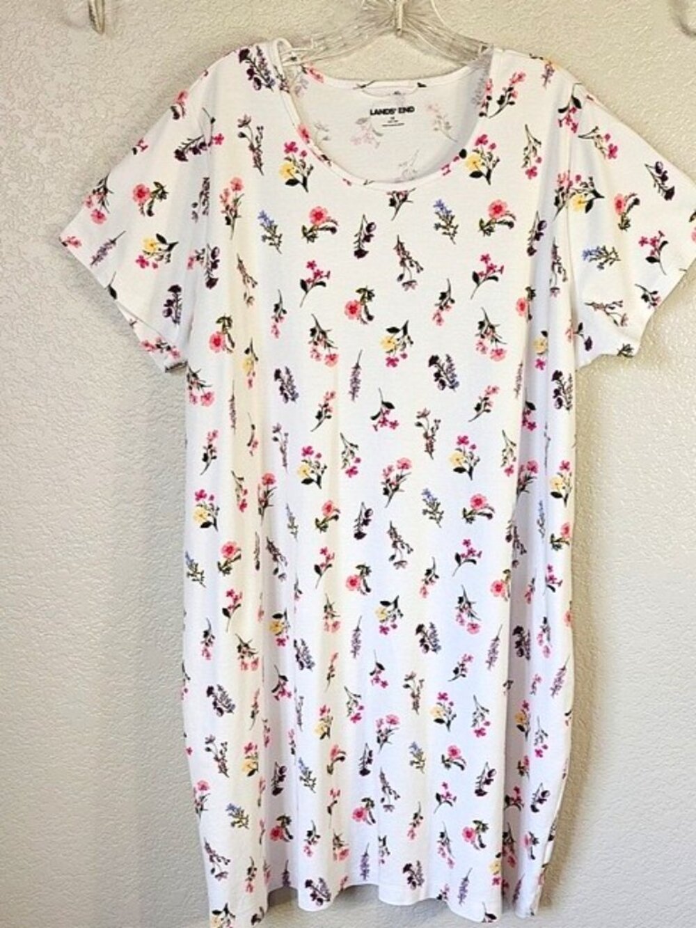 Lands' End 1X Nightgown Sleepshirt Cotton Interlock Multicolored Florals